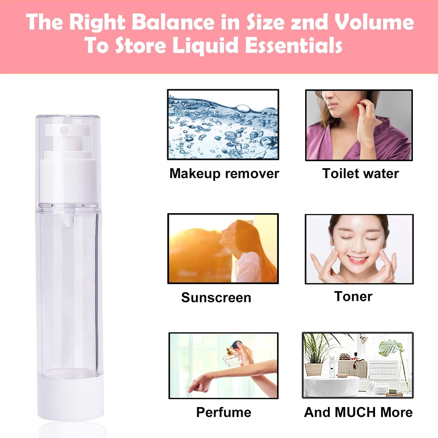 Airless Vacuum Pump Toiletry Travel Bottles, Airtight Makeup Cosmetics Refillable Plastic Dispenser Containers, Leak Proof, deal for Cream Foundation Gel Moisturizers(50ml) Airless Vacuum Pump Toiletry Travel Bottles, Airtight Makeup Cosmetics Refillable Plastic Dispenser Containers, Leak Proof, deal for Cream Foundation Gel Moisturizers(50ml)